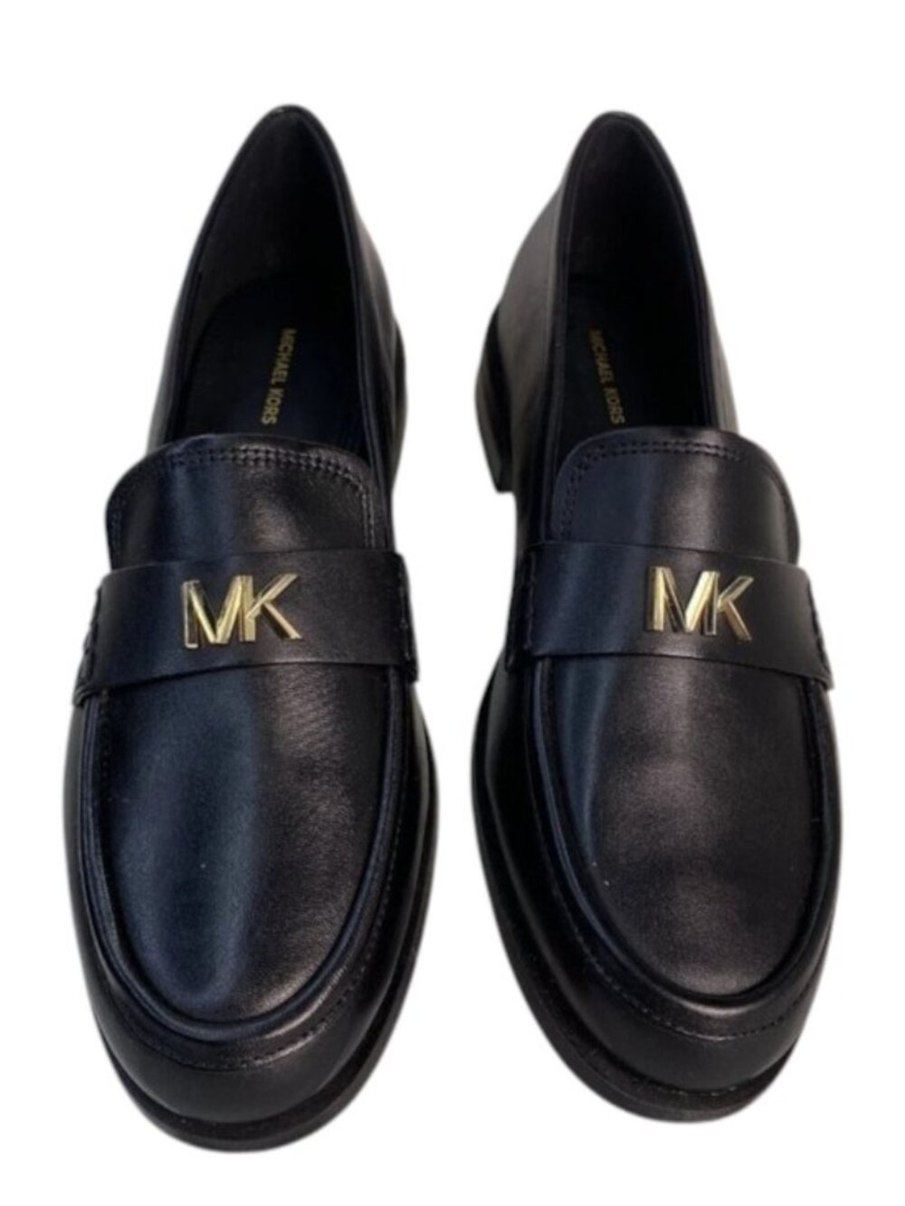 NEW MICHAEL KORS Lex Womens Size 8.5 Black Leather Slip On Logo Embossed Loafers